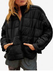 Plus Size Front Zip Quilted Padded Coat -  