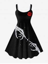 Gothic Rose Skeleton Print Fit and Flare Dress - 5x | Us 30-32  