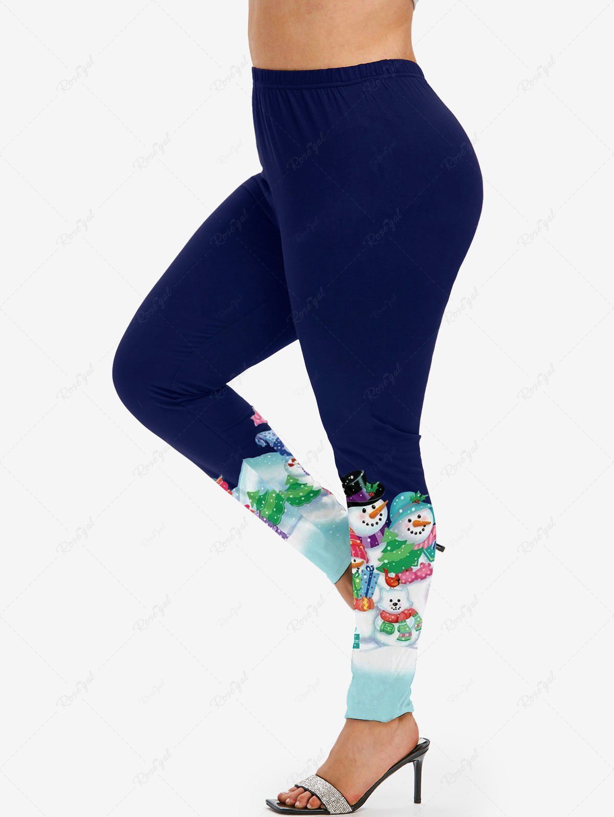 Legging de Noël à Imprimé Bonhomme de Neige de Grande Taille Bleu profond M | US 10