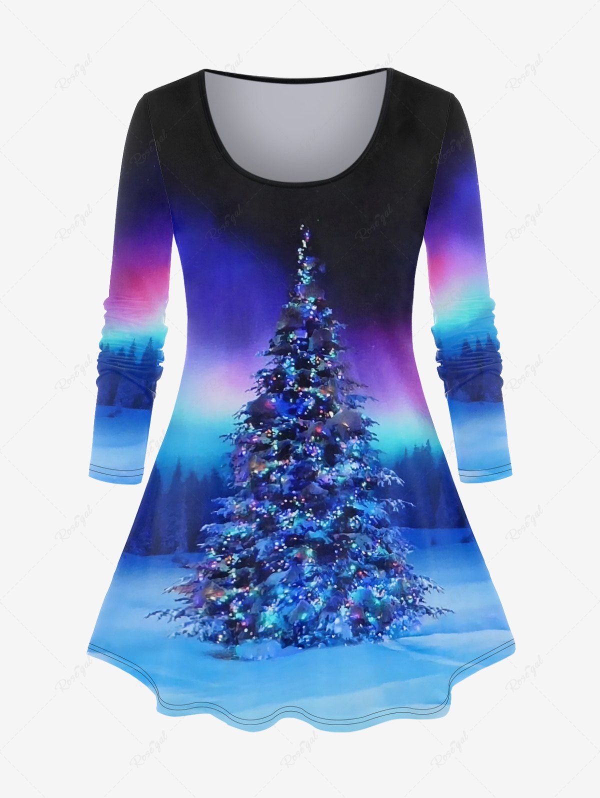 Fashion Plus Size Christmas Tree Print Ombre T-shirt  
