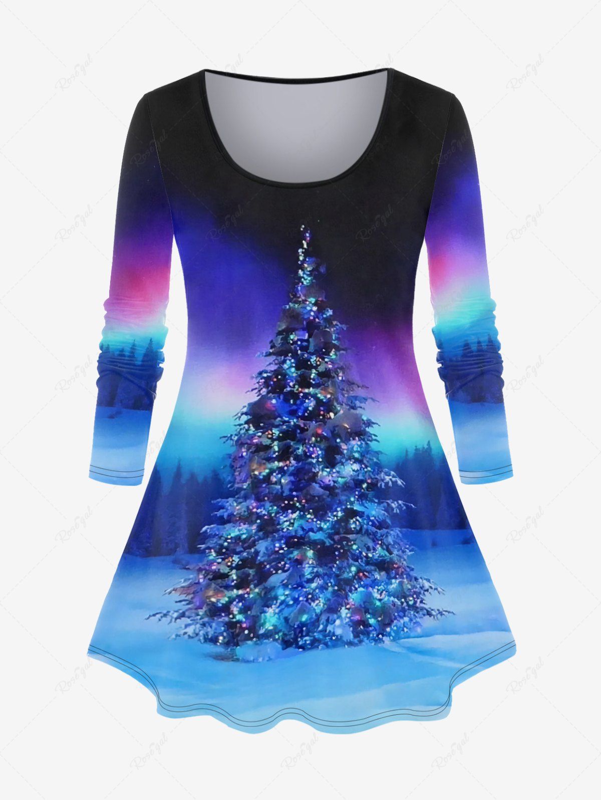 Affordable Plus Size Christmas Tree Print Ombre T-shirt  