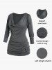 Plus Size Long Sleeve Cowl Neck O Ring Ruched T-shirt -  