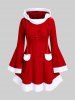 Mini Robe à Capuche de Noël Boule Bicolore à Manches Evasées de Grande Taille avec Poches - Rouge M | US 10