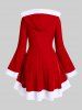 Plus Size Two Tone Balls Flare Sleeves Hooded Christmas Mini Dress with Pockets -  