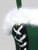 Robe de Soirée de Noël Haute Basse Panneau en Fausse Fourrure Grande Taille à Lacets - Vert profond 5x | US 30-32