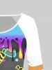 Halloween Pumpkins Stripes Candy Star Printed Colorblock Raglan Sleeves Tee -  