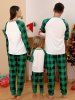 Merry Christmas Letters Dog Printed Plaid Raglan Sleeves Pajamas Tee and Pants Set -  