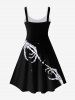 Gothic Rose Skeleton Print Fit and Flare Dress -  