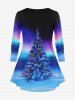 Plus Size Christmas Tree Print Ombre T-shirt -  