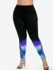 Plus Size Christmas Tree Print Ombre Leggings -  