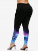 Plus Size Christmas Tree Print Ombre Leggings -  