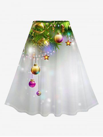 Plus Size Christmas 3D Ball Print A Line Skirt