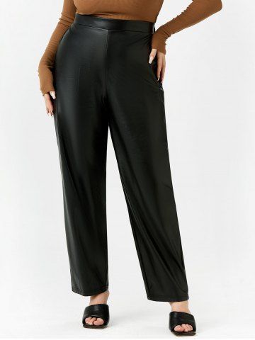 Plus Size Faux Leather Straight Pull On Pants