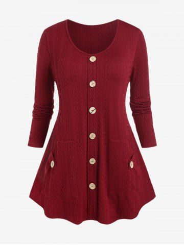 Top de Talla Extra de Tejido con Cadena de Punto con Bolsillo Frontal - DEEP RED - L | US 12