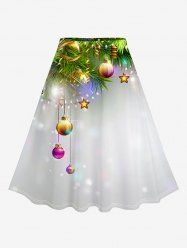 Plus Size Christmas 3D Ball Print A Line Skirt -  