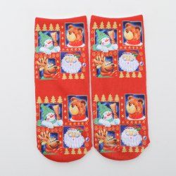 Chaussettes de Noël à Imprimé 3D Père Noël Cerf et Bonhomme de Neige - Rouge 