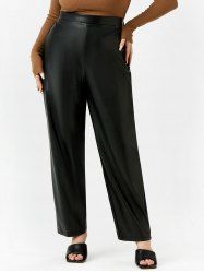 Plus Size Faux Leather Straight Pull On Pants -  