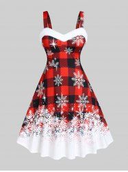 Plus Size Plaid Snowflake Print Christmas Midi Dress -  