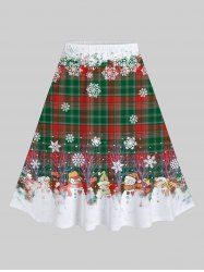 Plus Size Christmas Plaid Snowman Snowflake Print Skirt -  