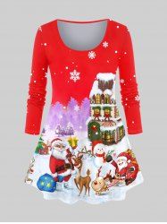 Plus Size Christmas Printed T-shirt -  