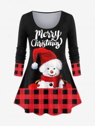 T-shirt de Noël à Imprimé Bonhomme de Neige à Carreaux de Grande Taille - Noir 4X | US 26-28