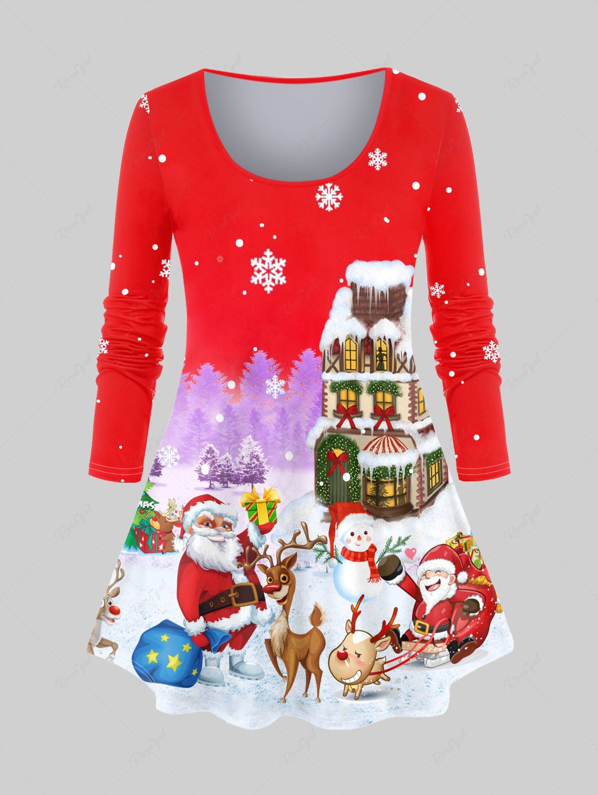 Affordable Plus Size Christmas Printed T-shirt  