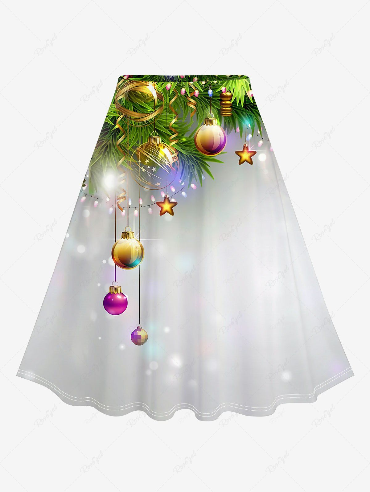 Latest Plus Size Christmas 3D Ball Print A Line Skirt  