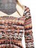 Ethnic Style Printed Faux Fur Lace Up Textured Panel A Line Midi Hooded Dress -  