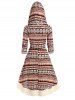 Ethnic Style Printed Faux Fur Lace Up Textured Panel A Line Midi Hooded Dress -  