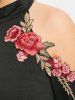 Plus Size Mock Neck Floral Embroidered Cold Shoulder T-shirt -  