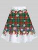 Plus Size Christmas Plaid Snowman Snowflake Print Skirt -  