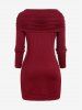 Plus Size Convertible Neck Cable Knit Panel Slit Top -  