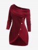 Plus Size Convertible Neck Cable Knit Panel Slit Top -  