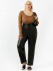 Plus Size Faux Leather Straight Pull On Pants -  