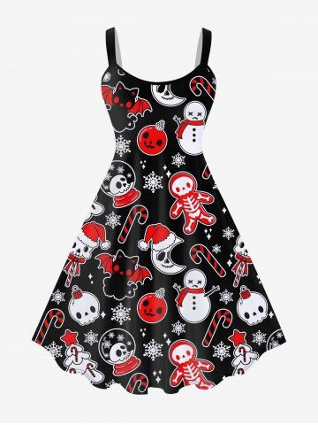 Plus Size Christmas Allover Printed Sleeveless Dress - BLACK - 1X | US 14-16
