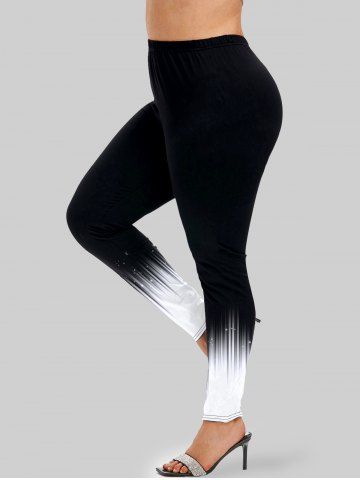 Monochrome Colorblock Button Up Shirt and Skinny Leggings Plus Size Outfit