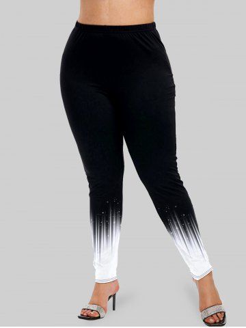 Monochrome Colorblock Button Up Shirt and Skinny Leggings Plus Size Outfit