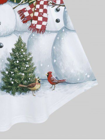 Plus Size Christmas Plaid Snowman Print Knee Length Dress