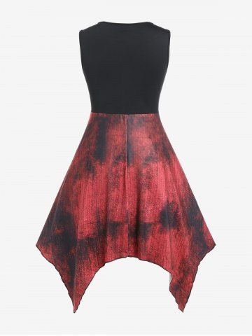 Plus Size Lace Up Tie Dye Handkerchief Sleeveless Midi Dress