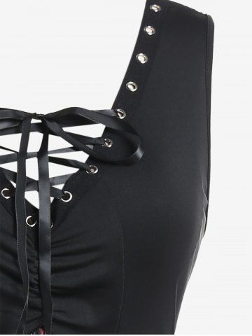 Plus Size Lace Up Tie Dye Handkerchief Sleeveless Midi Dress