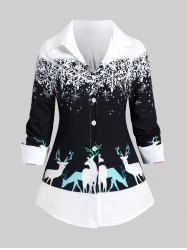 Chemise de Noël à Imprimé Flocon de Neige et Cerf de Grande Taille - Noir L
