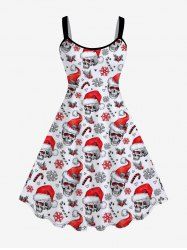 Plus Size Skulls Christmas Hat Snowflake Printed Sleeveless A Line Dress -  