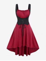 Plus Size Lace-up Two Tone High Low Sleeveless Corset Dress -  