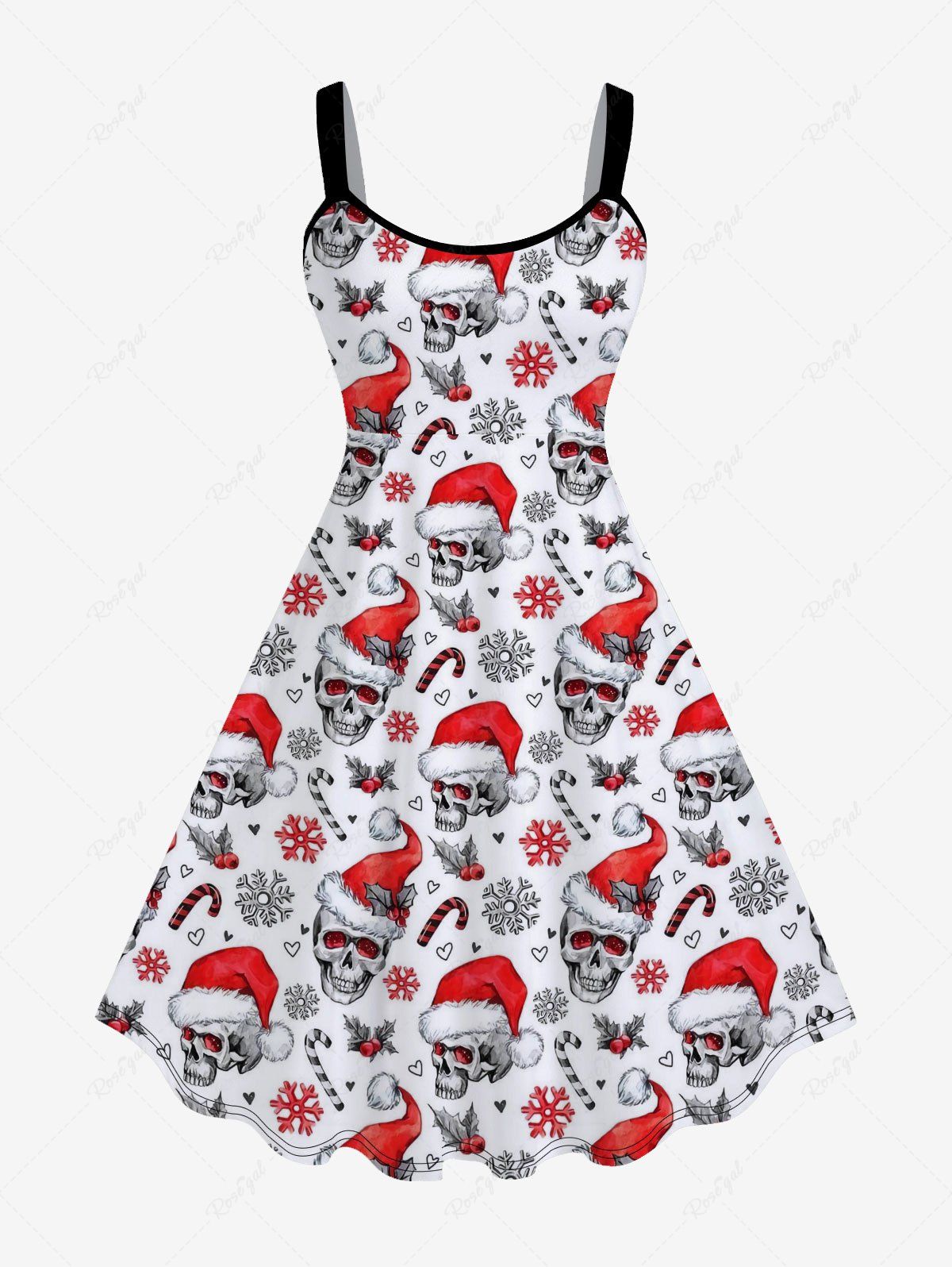 Online Plus Size Skulls Christmas Hat Snowflake Printed Sleeveless A Line Dress  