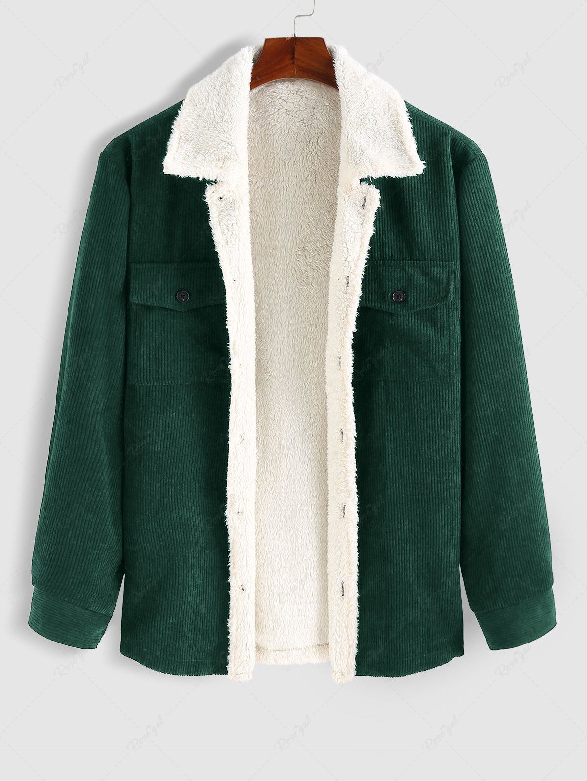 Shop Double Pockets Design Fuzzy Fleece-lined Corduroy Jacket  