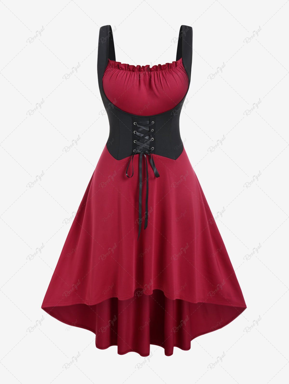 Online Plus Size Lace-up Two Tone High Low Sleeveless Corset Dress  
