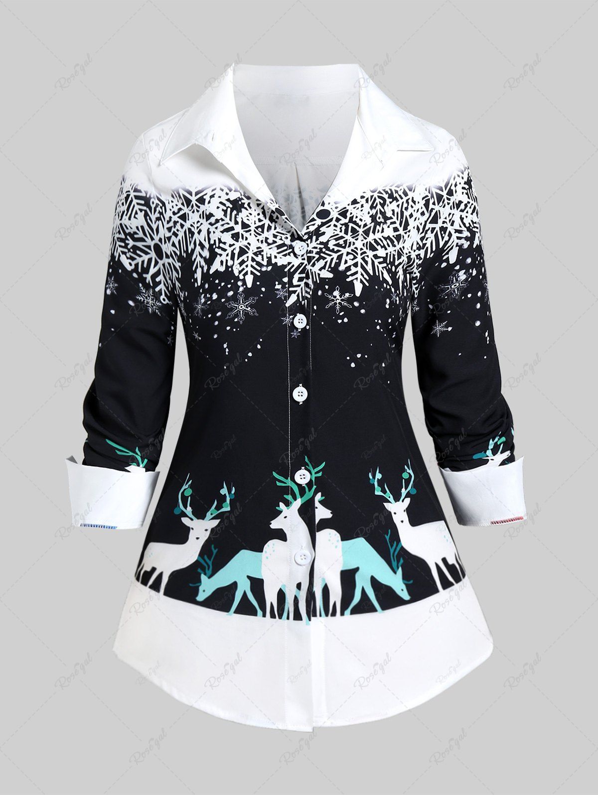 Hot Plus Size Snowflake Elk Print Christmas Shirt  