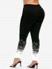 Christmas Snowflake Print T-shirt and Two Tone Leggings Plus Size Outfit -  