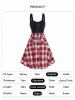 Colorblock Plaid Print Panel Lace Up Front Pocket High Waisted A Line Dress -  