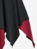 Robe Mouchoir Mi-Longue Bicolore à Epaule Dénudée Grande Taille à Lacets à Volants - Noir L | US 12